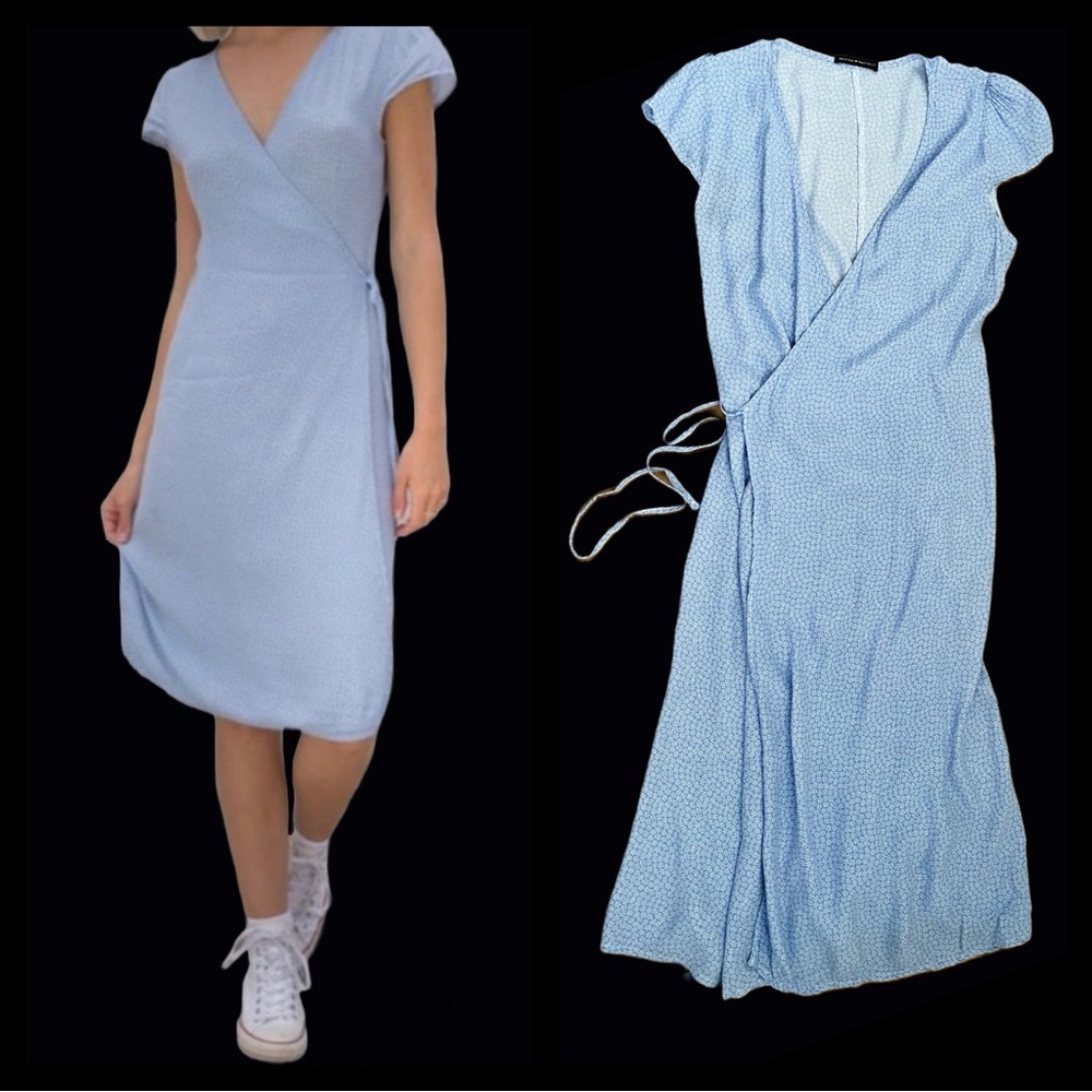 Brandy Melville floral Ditsy Robbie Wrap Dress Retro Boho Beach Midi Indie Blue